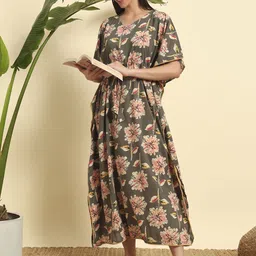 SEPHANI Women Floral Printed Pure Cotton Maxi Nightdress-image-14