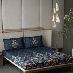 DDecor Blue Cotton 145 TC King Bedsheet with 2 Pillow Covers-picture-38