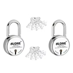 ALONE LOCKS 50 mm Steel Chrome with 10 Keys Door Padlock Common Key Double Locking, ARS10_C50_02 (Pack of 2)-0