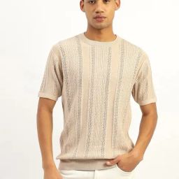 United Colors of Benetton Beige Cotton Textured T-Shirt-image-61