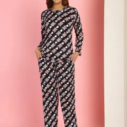 Gracit Black Cotton Printed Top With Pyjamas-image-31