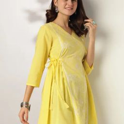 Janasya Yellow Embroidered Tunic-image-14