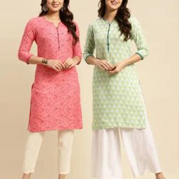 Rangita Lime Green & Pink Floral Print Straight Kurta - Pack OF 2-image-26