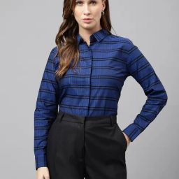 Hancock Blue & Black Cotton Striped Shirt-image-83