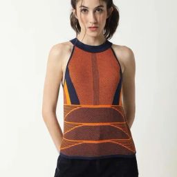 RAREISM Orange Cotton Textured Sleeveless Sweater-picture-26