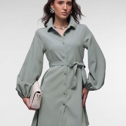 French Connection Puff Sleeve Shirt Dress With Belt-image-21