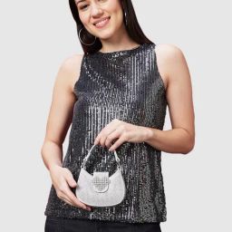 Globus Silver PU Embellished Handbag-42