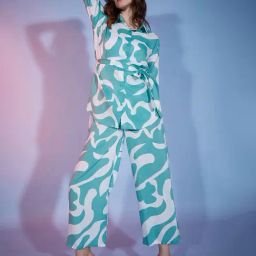 BUYNEWTREND Turquoise Printed Co-Ords Set-image-0