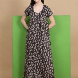 Sweet Dreams Grey Viscose Printed Night Dress-picture-10
