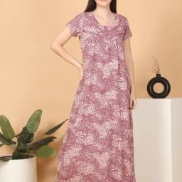 Sweet Dreams Pink Viscose Printed Night Dress-image-12