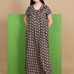 Sweet Dreams Grey Viscose Printed Night Dress-picture-17