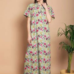 Kanvin Green Cotton Printed Nighty-picture-38