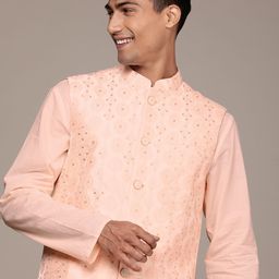 House of Pataudi Men Regular Pure Cotton Jashn Kurta With Trousers & Nehru Jacket-picture-21