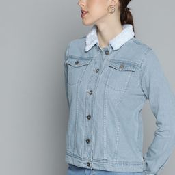 Chemistry Women Blue Pure Cotton Denim Jacket-image-91