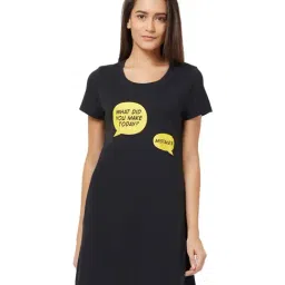 Soie Black Cotton Printed Sleep T-Shirt-picture-8