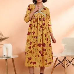 Maaesa Women Flared Floral Printed Yellow Dress-image-41