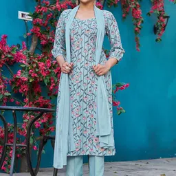 SZN Floral Printed Straight Kurta With Trousers And Dupatta-37