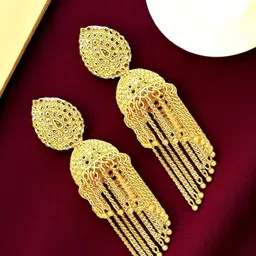 FEMMIBELLA Gold-Plated Dome Shaped Tasselled Jhumkas-84