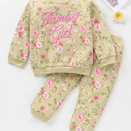 Babyhug Cotton Knit Full Sleeves Top and Lounge Pant Floral Print - Grey-picture-46