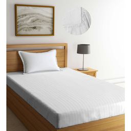 Arrabi White Stripes TC Cotton Blend Single Size Fitted Bedsheet with 1 Pillow Cover - Multicolour-image-63