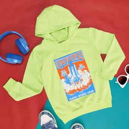 Pantaloons Junior Full Sleeves Space Theme Printed Hoodie - Bright Green-image-83