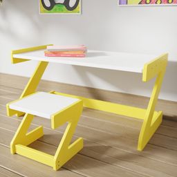 Riyan Luxiwood Arianna Kids Study Table with Chair White & Yellow-27