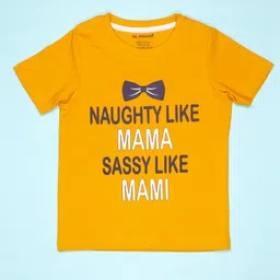 Be Awara Half Sleeves Naughty Like Mama Text Printed  Tee - Yellow-picture-15