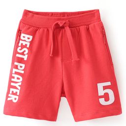Babyhug Cotton Looper  Knit Shorts with Text Print - Red-image-95