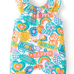 Babyhug 100% Cotton Sleeveless Text Printed Romper - Multicolour-image-3