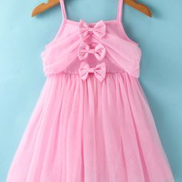 Kookie Kids Sleeveless Solid Color Frock With Bow Applique- Pink-image-109