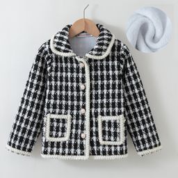 Kookie Kids Full Sleeves Collar Neck Jacket With Checks Design - Black-image-19