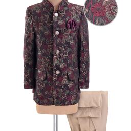 Robo Fry Woven Full Sleeves Mandarin Collared Floral Printed Jhodpuri Coat & Trouser Set -Maroon-image-35