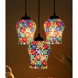 Devansh Multicolor Mosaic Glass Hanging Lamp-picture-48