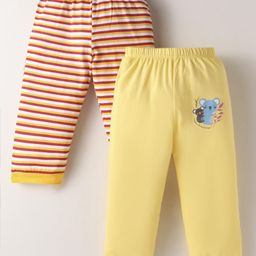 OHMS Single JerseyKnit Full Length Striped & Koala Printed Lounge Pant Pack of 2 - Yellow & Red-image-97
