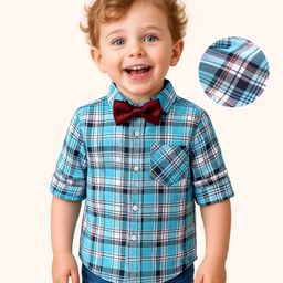 Babyoye 100% Cotton Woven Full Sleeves Checks Shirt With Bow - Blue-image-61