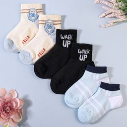 KIDLINGSS Pack Of 3 Stripes & Text Printed Anti Bacterial Cotton Socks - Multi Colour-image-13