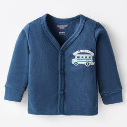 CUCUMBER Cotton Knit Full Sleeves Front Open Thermal Vest with Vehicle Print - Navy Blue-image-21