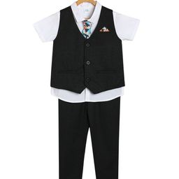 MINI KLUB Cotton Half Sleeves Solid 3 Piece Party Suit Set - Multi Colour-image-89