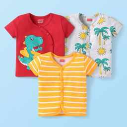 Babyhug 100% Cotton Knit Front Open Vests with Dino & Tree Print Pack of 3 - Orange Red & Grey-image-108