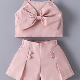 Mark & Mia Sleeveless Solid Color Top & Pleated Shorts Set with Bow Applique - Pink-image-61