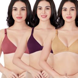 Bella Mama Cotton Elastane Knit Maternity Non Wired Nursing Bra Pack of 3 (Colour May Vary)-image-80