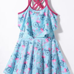 ROVARS Sleeveless Frock Swimsuit with Flamingo Print - Light Blue-image-97
