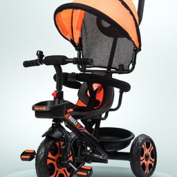 Baybee Blaze 4-in-1 Baby Tricycle for Kids with Smart Parental Push Handle, Safety Guardrail & Canopy | Kids Tricycle with 3 EVA Wheels, Bell & Basket, Trike Baby Cycle - Orange-41