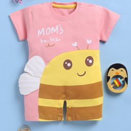 TOONYPORT Cotton Knit Half Sleeves Moms Babee Text & Honey Bee Printed Romper - Pink-image-80