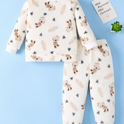 Mark & Mia Full Sleeves Winter Wear Night Suit with Bunny Print - Cream-picture-33