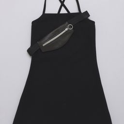 Taffykids Knit Sleeveless Solid Dress With Bag - Black & Olive-image-92
