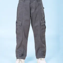 Kiddopanti Cotton Woven Front Cut & Sew Detailed Solid Cargo Pant With Bottom Tab - Grey-picture-33