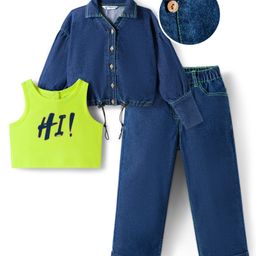 OLLINGTON ST. Denim Full Sleeves Jacket & Pant With Inner Tee - Indigo & Lime-picture-8