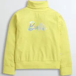 Barbie by Tiny Girl Woven Full Sleeves Typography Printed Turtle Neck Top - Yellow-picture-10