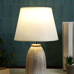 TAYHAA White & Brown Textured Ceramic Contemporary Frusturical Shaped Table Lamp-55